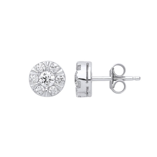 Silver CZ Solitaire Cluster Stud Earrings - GVE818