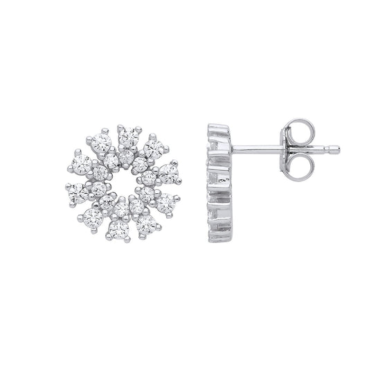 Silver CZ Snowflake Cluster Drop Earrings - GVE819