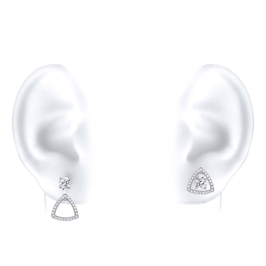 Silver CZ Convertible Curved Triangle Halo Drop Jacket Earrings - GVE820