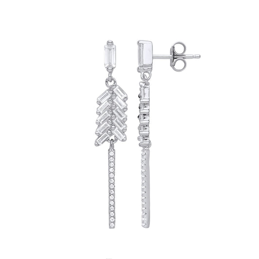 Silver Baguette CZ Chandelier Droplets Drop Earrings - GVE822