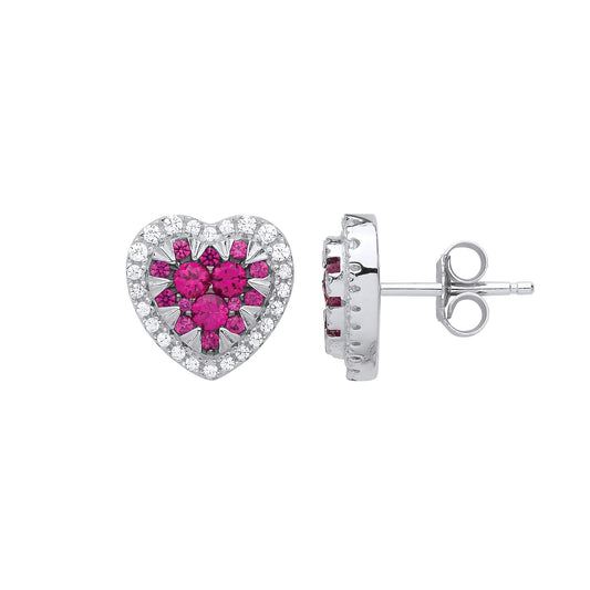 Silver Hot Pink CZ Love Has Teeth Heart Stud Earrings - GVE825