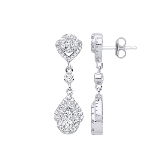 Silver CZ Tears of Joy Halo Drop Earrings - GVE828