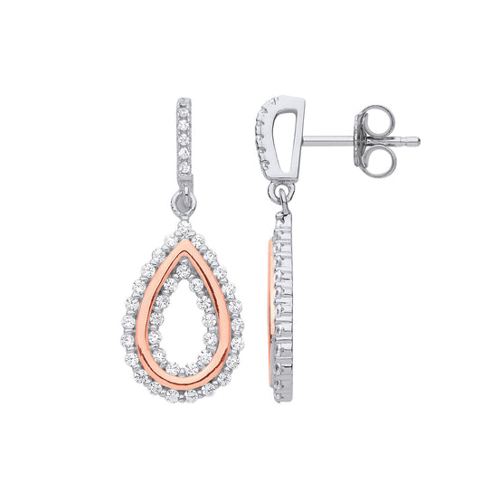 Rose Silver CZ Pear Avocado Drop Earrings - GVE830