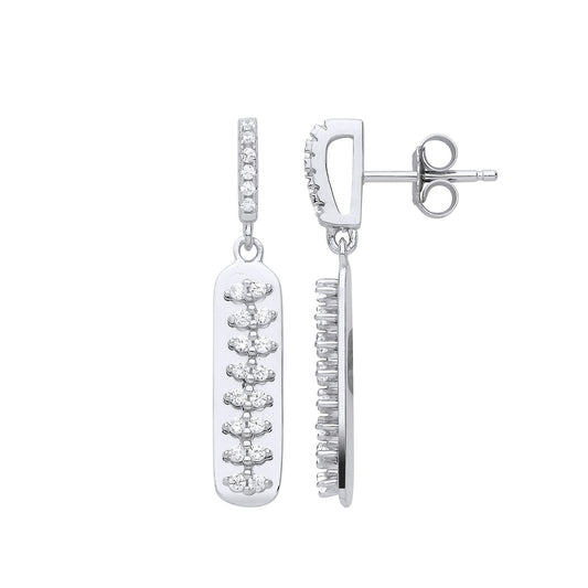 Silver CZ Spinal Cord Ingot Drop Earrings - GVE831