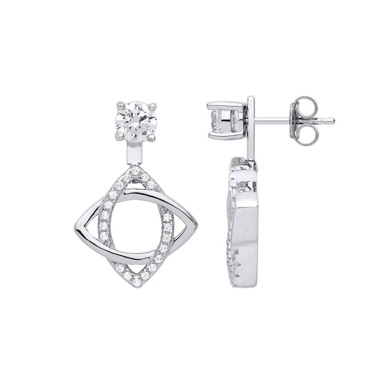 Silver CZ Convertible Marquise Orbit Solitaire Drop Earrings - GVE845