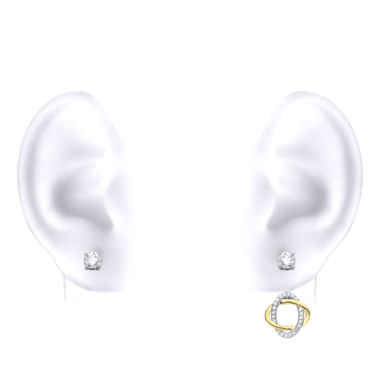 Gilded Silver CZ Convertible Oval Halo Orbit Jacket Drop Earrings - GVE846