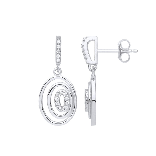Silver CZ Cartoon Eye Oval Hoop Drop Earrings - GVE850