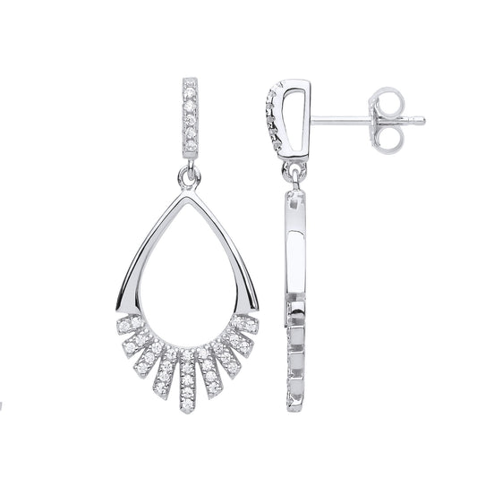 Silver CZ Minimal Art Deco Tear Drop Earrings - GVE851