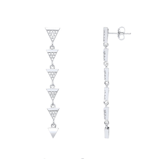 Silver CZ Triangular Pizza Slice Shoulder Duster Drop Earrings - GVE853RH