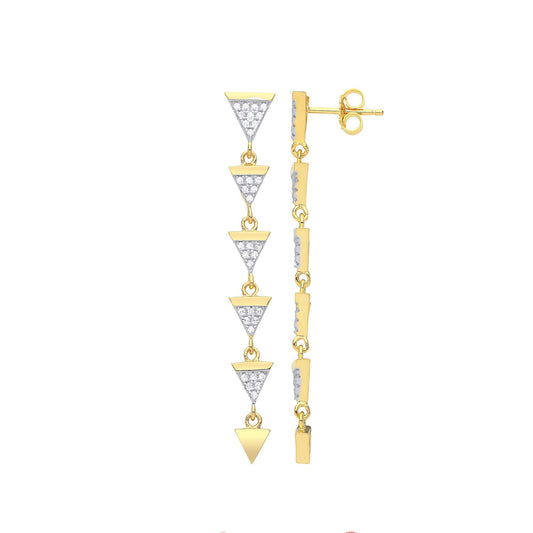 Gilded Silver CZ Triangle Pizza Slice Drop Earrings - GVE853