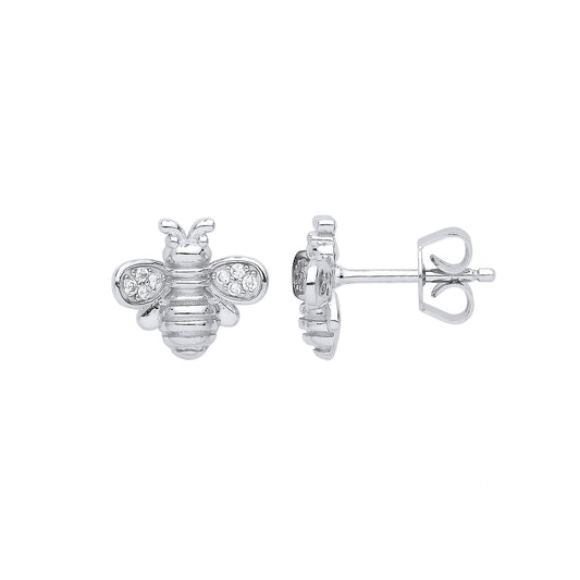 Silver CZ Queen Bumble Honey Bee Stud Earrings - GVE861