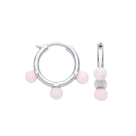 Silver Spherical Opal Lightbulb Hoop Drop Earrings 15mm - GVE874