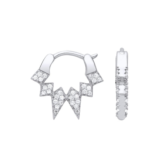 Silver CZ Icicle Hoop Drop Earrings 15mm - GVE878