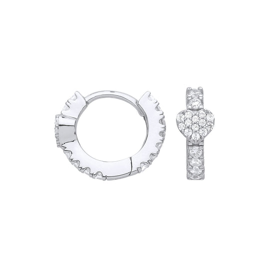 Silver CZ Love Heart Huggie Hoop Earrings 12mm - GVE881