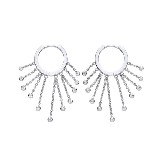 Silver CZ Raindrops Chandelier Hoop Drop Earrings 17mm - GVE882
