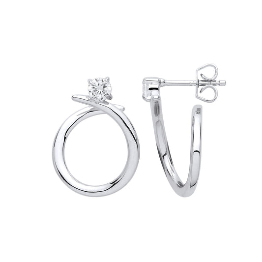Silver CZ Solitaire Loop de Loop Crossover Drop Earrings - GVE885