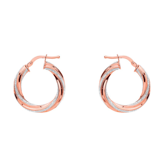 Rose Silver Licorice Twist Moondust Hoop Earrings 22mm - GVE892R