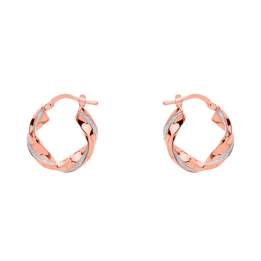 Rose Silver Square Tube Twist Moondust Hoop Earrings 19mm - GVE893R
