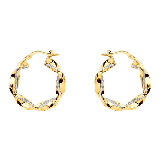 Gilded Silver Square Tube Twist Moondust Hoop Earrings 25mm - GVE894G