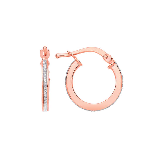 Rose Silver Square Tube Moondust Hoop Earrings 15mm - GVE896R