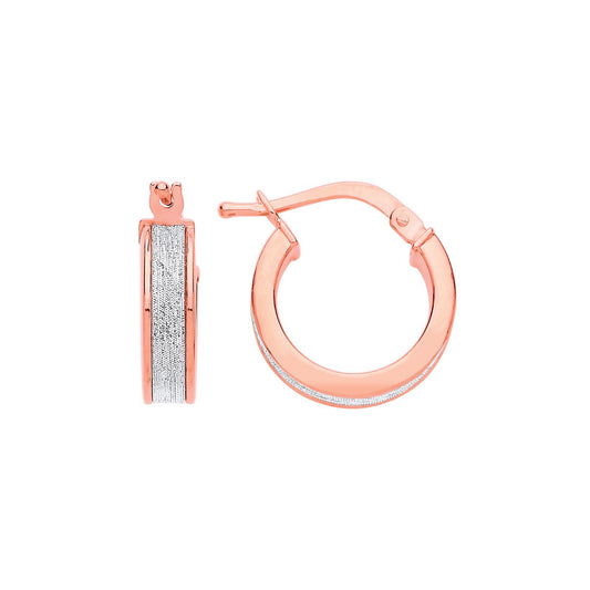 Rose Silver Square Tube Moondust Hoop Earrings 14mm - GVE898R