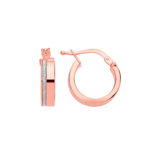 Rose Silver Square Tube Moondust Groove Hoop Earrings 14mm - GVE899R