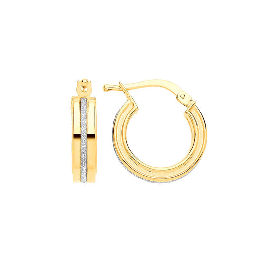 Gilded Silver Square Tube Moondust Groove Hoop Earrings 15mm - GVE900G