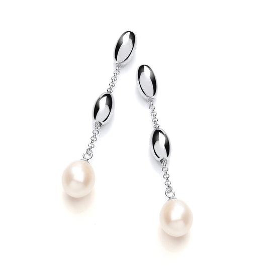 Silver Pearl Polished Pebbles Drop Earrings 60mm - GVE918