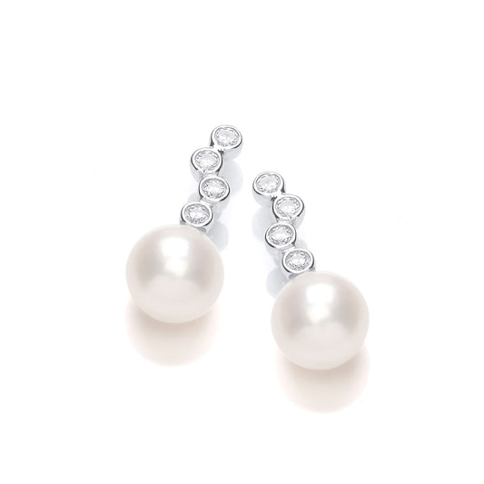 Silver CZ Pearl Bubbly Drop Earrings 7mm - GVE919