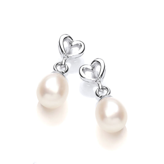 Silver Pear Pearl Love Heart Dainty Drop Earrings 5x6mm - GVE926