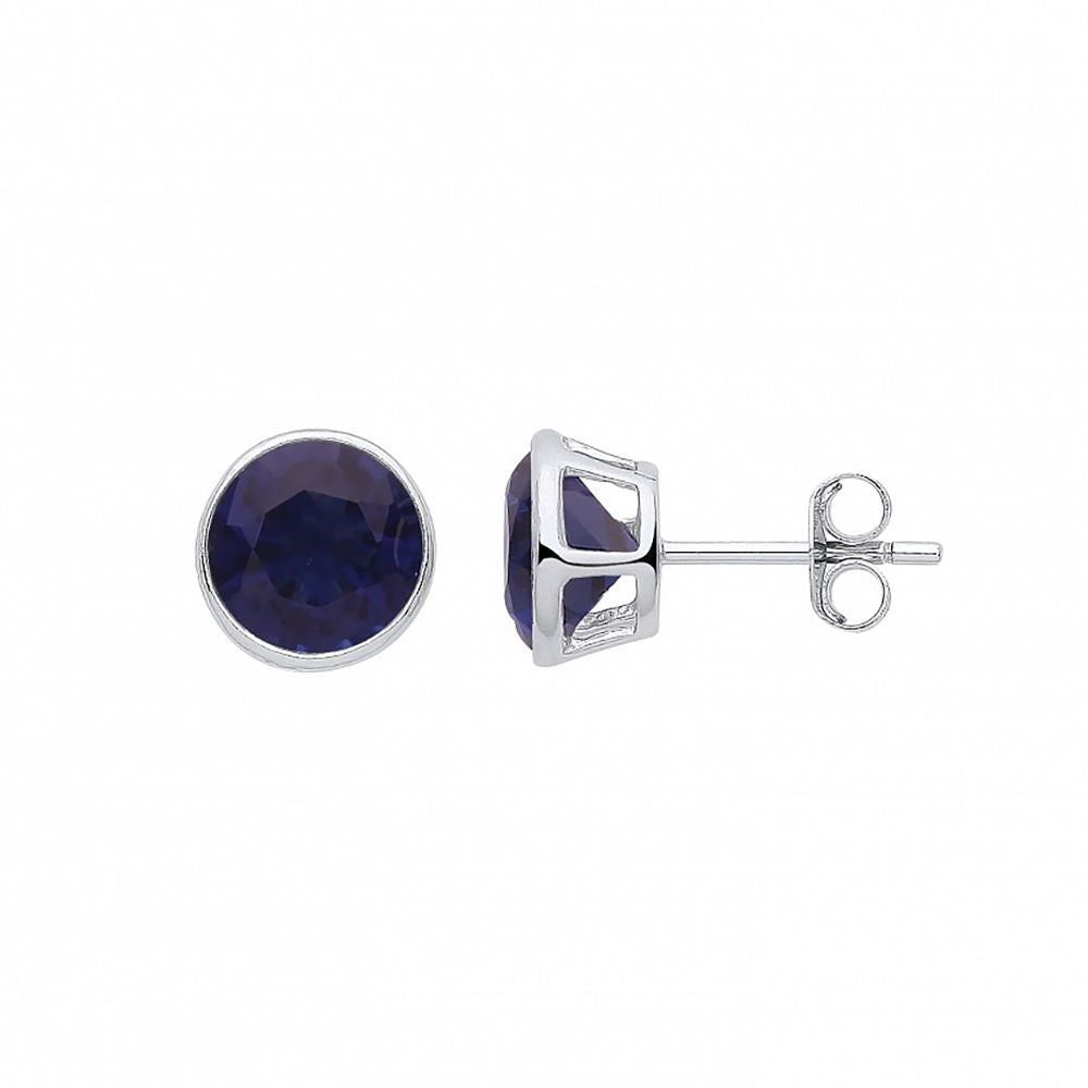 Silver Blue CZ September Birthstone Bubble Stud Earrings 9mm - GVE928SAP