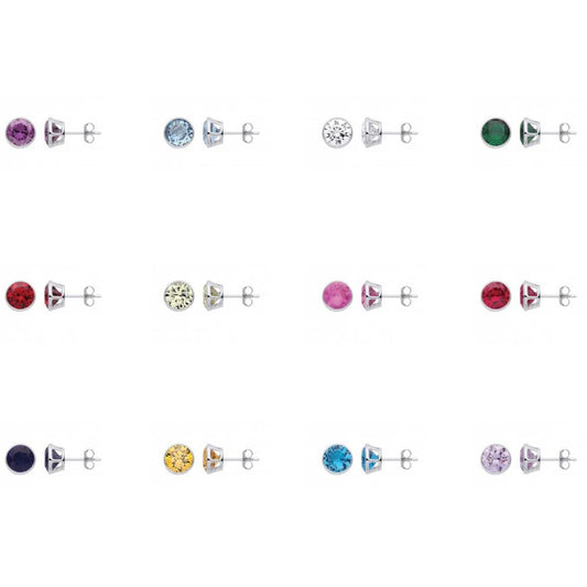 Silver CZ Birthstone Stud Earrings 9mm -