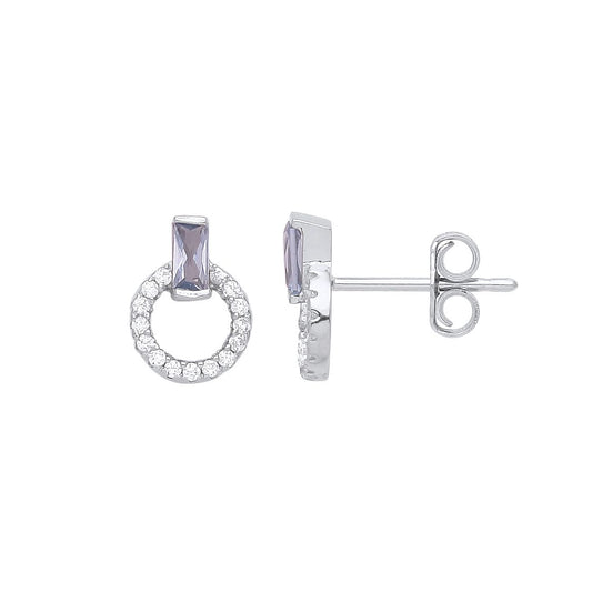 925 Silver Lilac Radiant CZ Accented Circle of Life Stud Earrings - GVE936