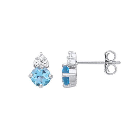 925 Sterling Silver Swiss Blue CZ Glacier Cluster Stud Earrings - GVE940