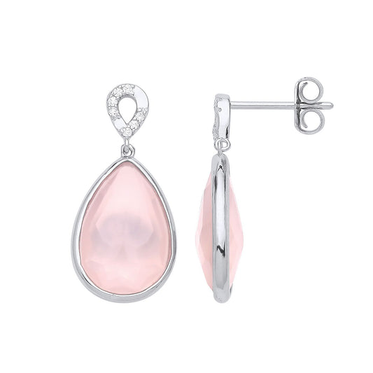 925 Sterling Silver Pink Pear CZ Mirrored Teardrop Drop Earrings - GVE942