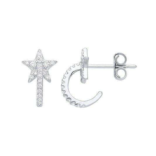 Sterling Silver CZ Semi Eternity Hoop Super Star Drop Earrings - GVE947