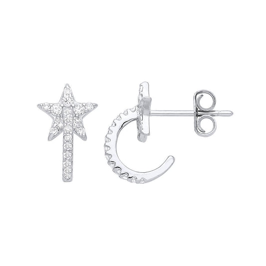 Sterling Silver CZ Semi Eternity Hoop Super Star Drop Earrings - GVE947