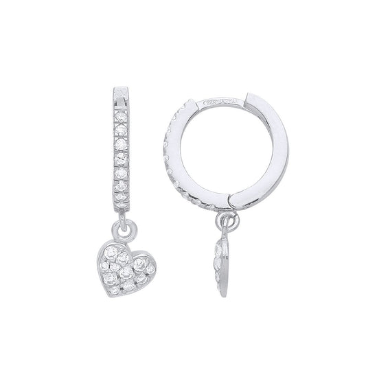 Sterling Silver CZ Eternity Huggie Hoop Love Heart Drop Earrings - GVE952