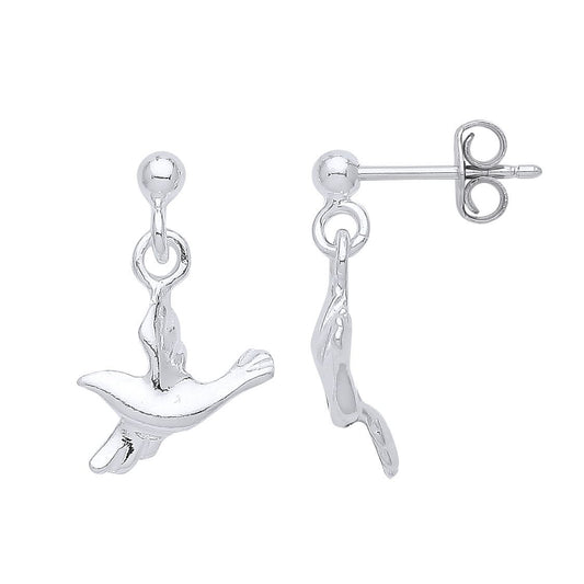 925 Sterling Silver Dove of Peace Ball Drop Earrings - GVE956