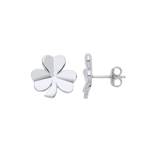 Silver Love Heart 3 Leaf Clover Stud Earrings - GVE961