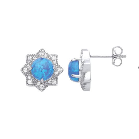 925 Silver Blue Opal CZ Luxury Mosaic Starry Pool Stud Earrings - GVE969