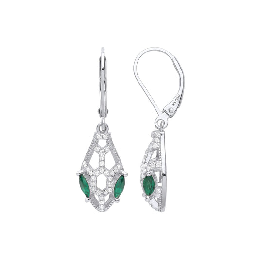 925 Silver Green Marquise CZ Snaked Head Green Eyes Drop Earrings - GVE974