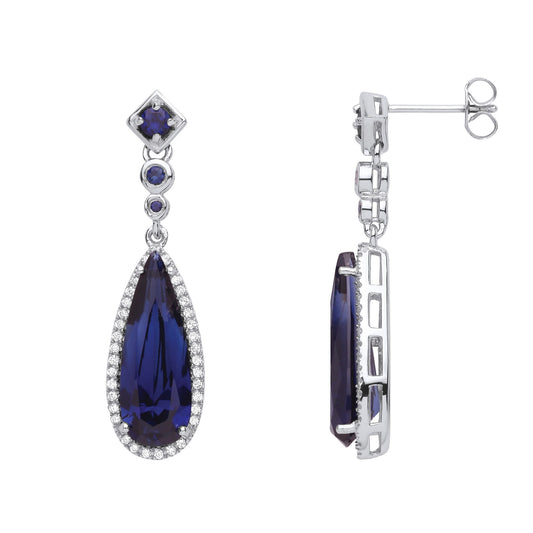 Sterling Silver Blue Pear CZ Elongated Rock Candy Drop Earrings - GVE979SAP