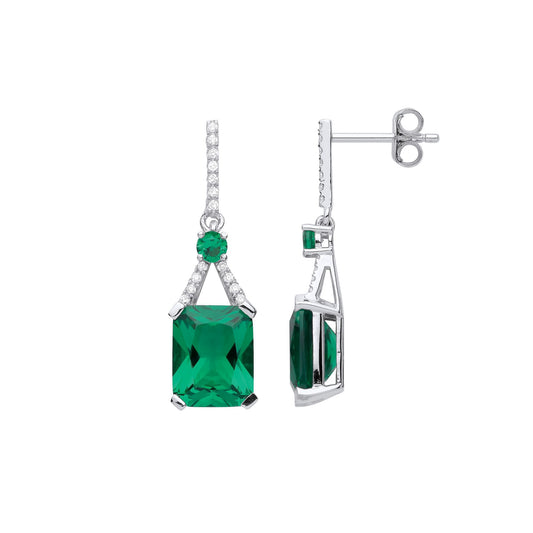925 Silver Green Emerald CZ Candy Grabber Solitaire Drop Earrings - GVE984