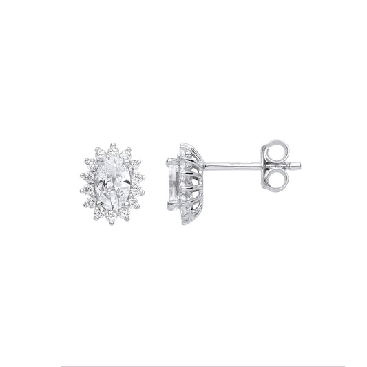 925 Sterling Silver Oval CZ Oval Royal Cluster Stud Earrings - GVE987