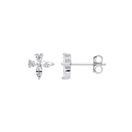 925 Silver Marquise Pear CZ Flower Petals Bow Tie Stud Earrings - GVE990
