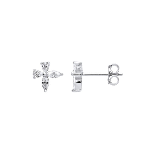 925 Silver Marquise Pear CZ Flower Petals Bow Tie Stud Earrings - GVE990