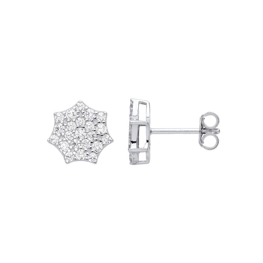 Silver CZ Heptagram Elven Fairy Star Pave Cluster Stud Earrings - GVE993