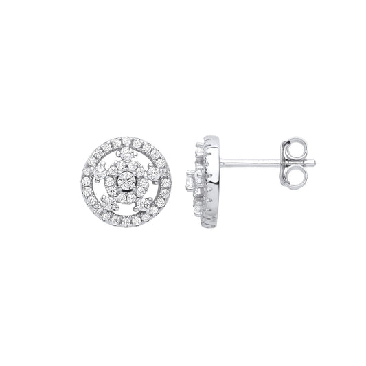 925 Sterling Silver CZ Vitruvian Man Circle Stud Earrings - GVE995