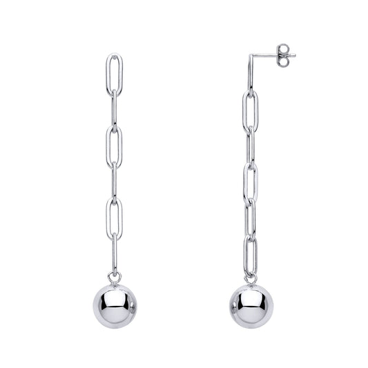 925 Sterling Silver Ball & Chain Paperclip Drop Earrings - GVE996